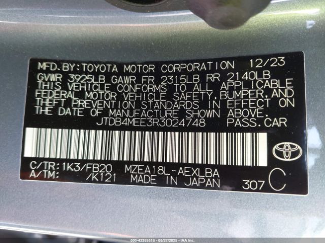 JTDB4MEE3R3024748 Toyota COROLLA LE