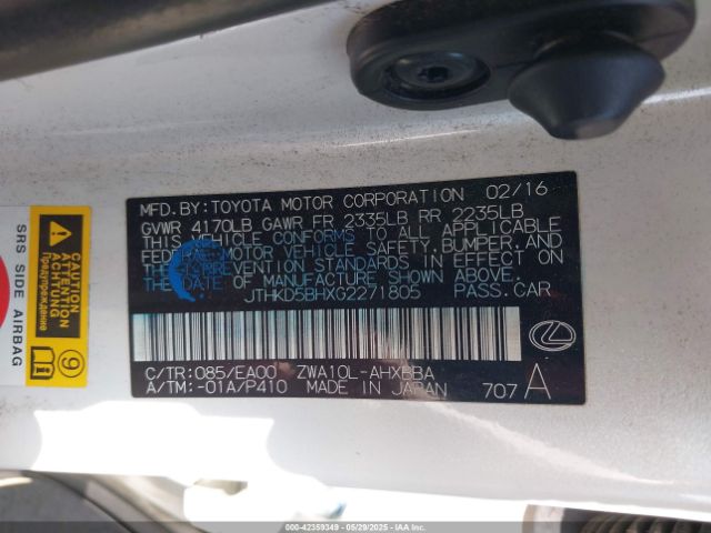 JTHKD5BHXG2271805 Lexus CT 200H