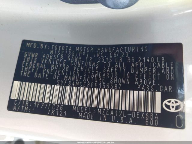5YFS4MCE8PP156587 Toyota COROLLA SE