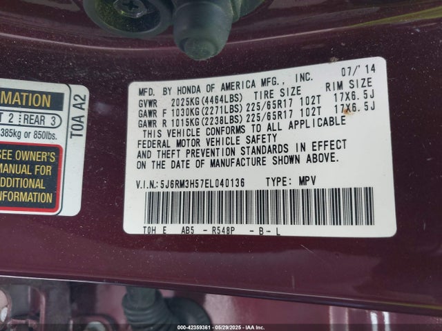5J6RM3H57EL040136 Honda CR-V EX