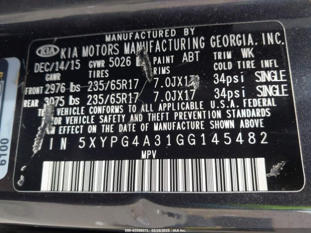 2016 KIA SORENTO 5XYPG4A31GG145482 Photo 8