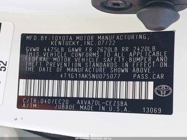 2022 TOYOTA CAMRY 4T1G11AK5NU075077 Photo 8