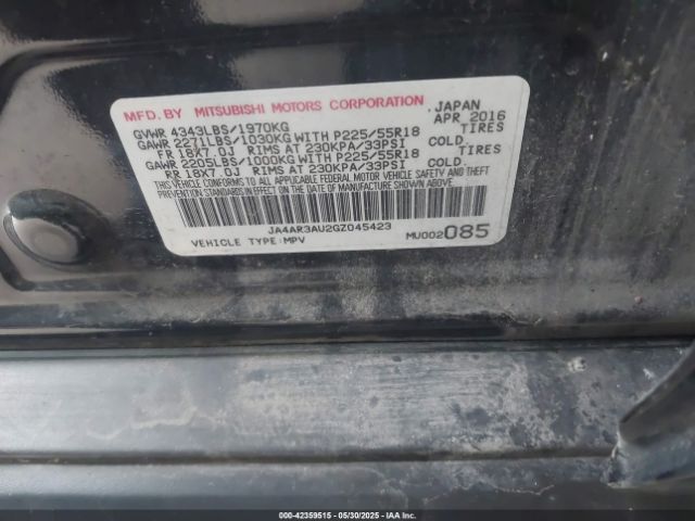 JA4AR3AU2GZ045423 Mitsubishi Outlander Sport 2.0 Es