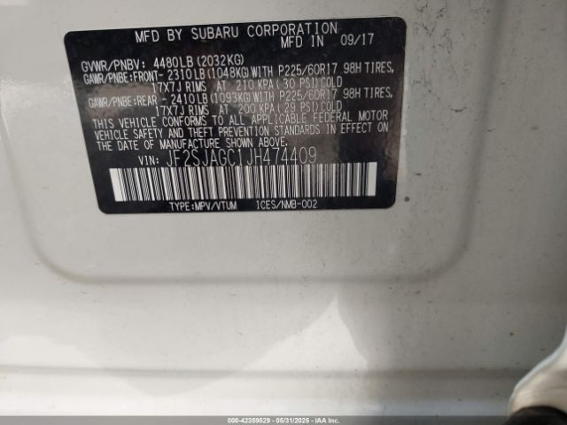 JF2SJAGC1JH474409 Subaru naturally aspirated u5