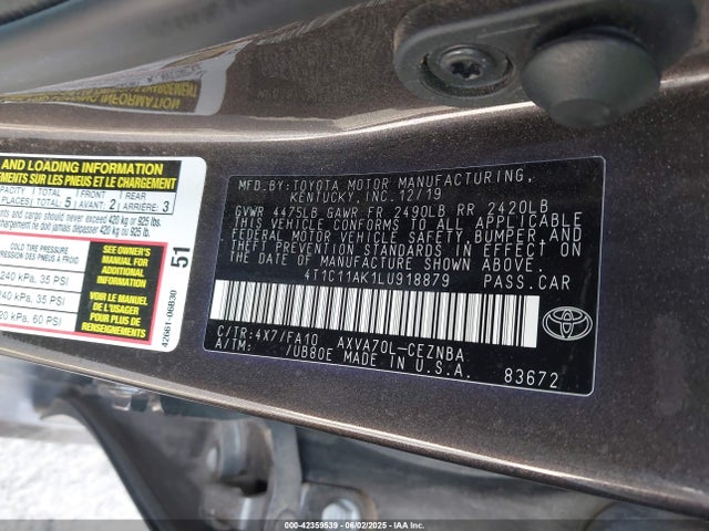 4T1C11AK1LU918879 Toyota a25a-fks