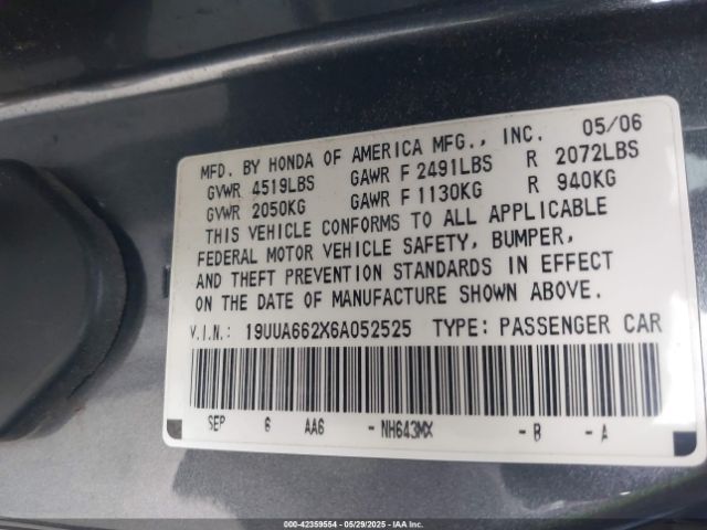 2006 ACURA TL 19UUA662X6A052525 Photo 8