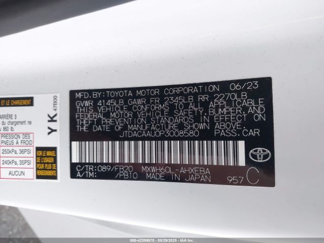 JTDACAAU0P3008580 Toyota m20a-fxs, 1vm