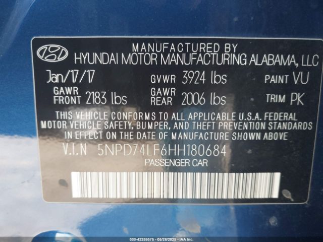 5NPD74LF6HH180684 Hyundai ELANTRA SE