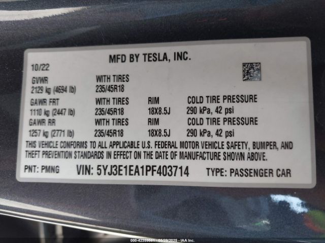 2023 TESLA MODEL 3 5YJ3E1EA1PF403714 Photo 8
