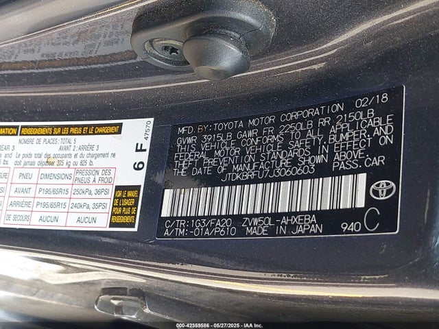 JTDKBRFU7J3060603 Toyota 2zr-fxe,1nm