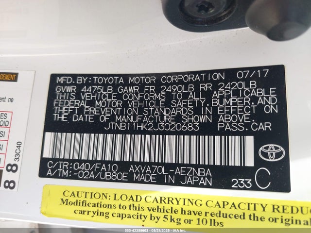 JTNB11HK2J3020683 Toyota a25a-fks