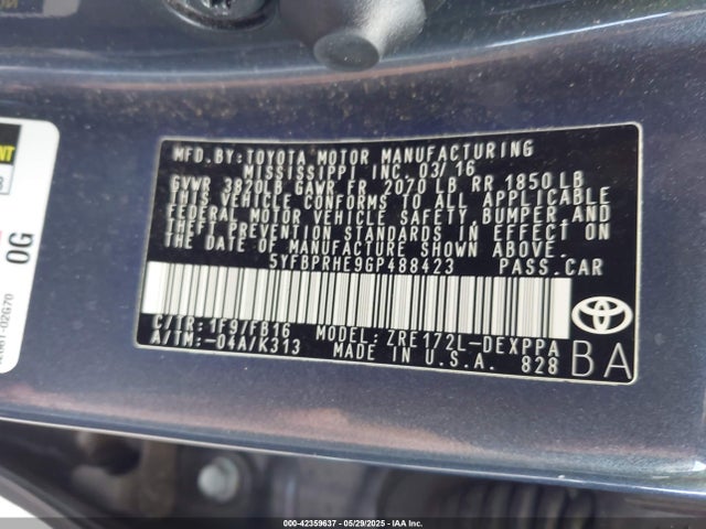 Toyota 2zr-fae 2016 5YFBPRHE9GP488423 Image 9