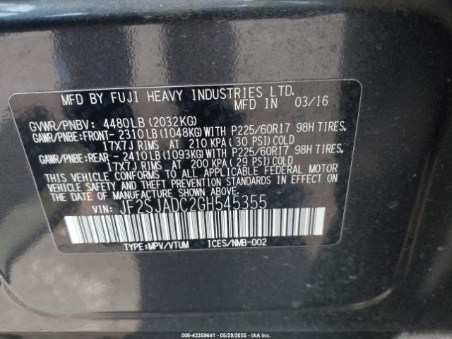 JF2SJADC2GH545355 Subaru Forester 2.5i Premium