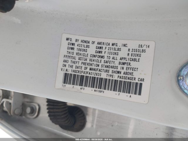 1HGCR2F83FA012630 Honda k24w1