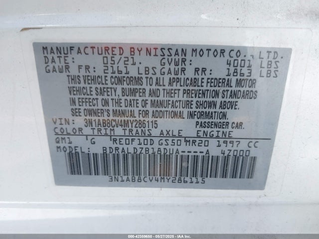 3N1AB8CV4MY286115 Nissan Sentra Sv Xtronic Cvt