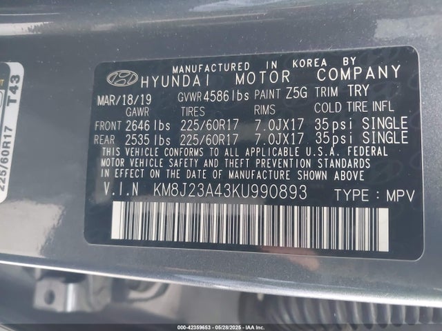 KM8J23A43KU990893 Hyundai gdi nu