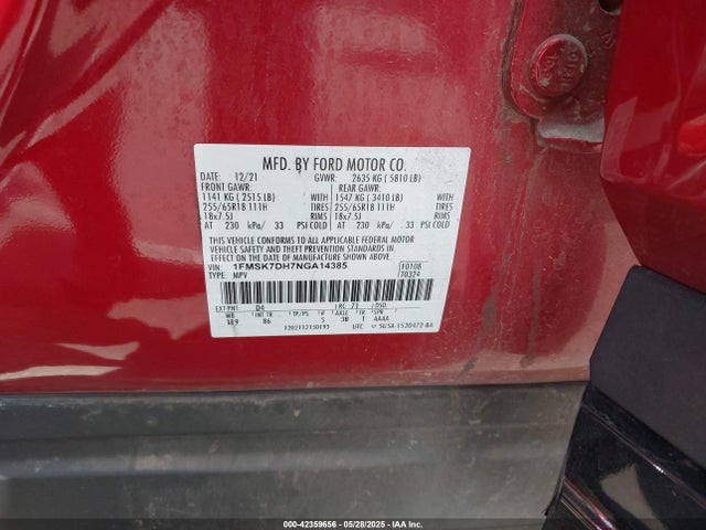 Ford ecoboost 2022 1FMSK7DH7NGA14385 Image 9