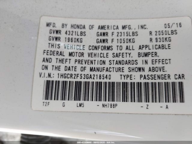 1HGCR2F53GA218540 Honda Accord Sport