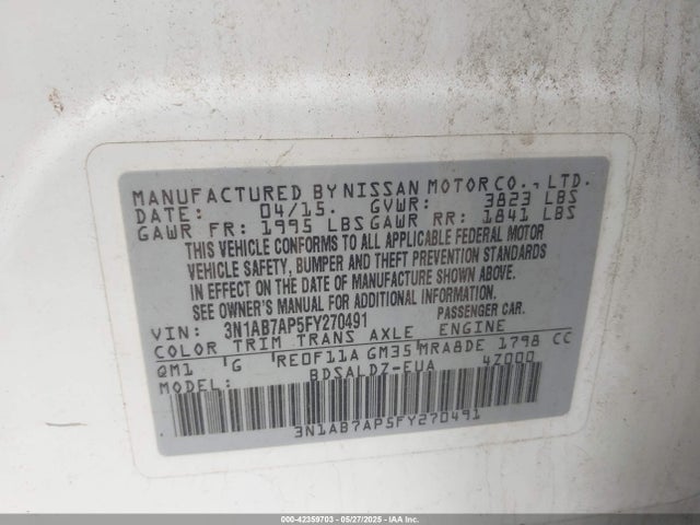3N1AB7AP5FY270491 Nissan Sentra Fe+ S/s/sl/sr/sv