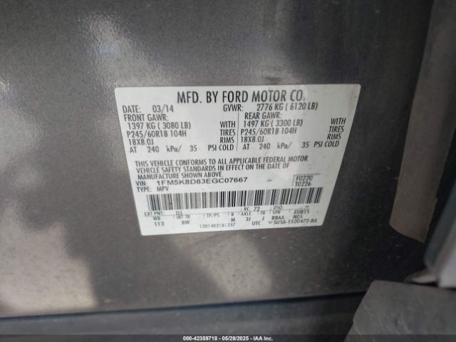 1FM5K8D83EGC07667 Ford 2014
