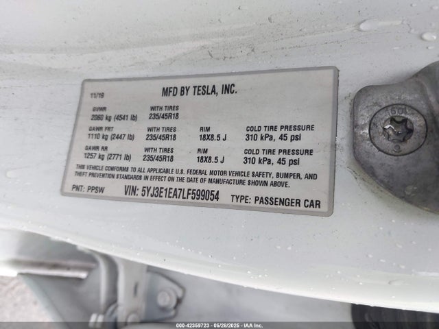 2020 TESLA MODEL 3 5YJ3E1EA7LF599054 Photo 8