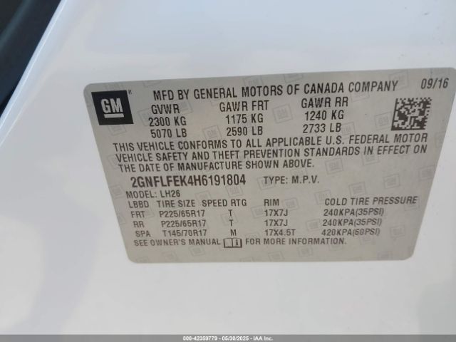 2GNFLFEK4H6191804 Chevrolet EQUINOX LT