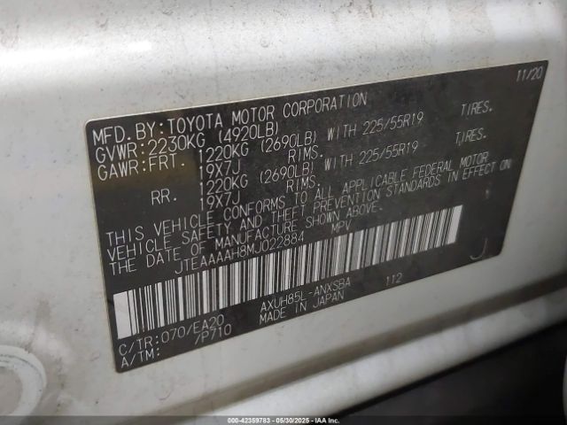 JTEAAAAH8MJ022884 Toyota a25a-fxs, 3nm+4nm