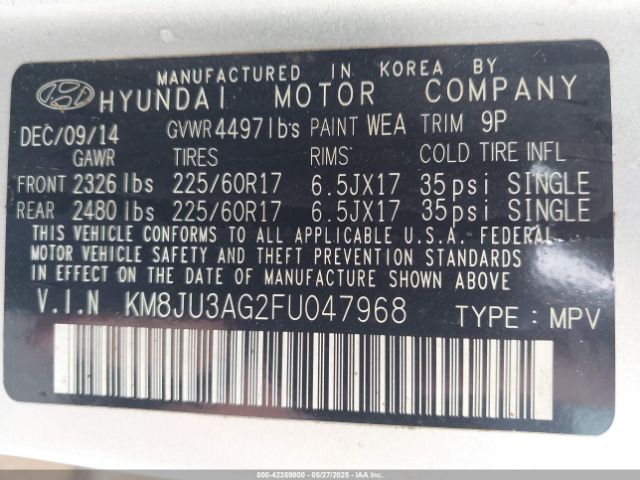KM8JU3AG2FU047968 Hyundai TUCSON SE