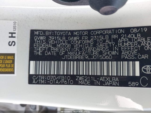 JTDEBRBE9LJ015060 Toyota Corolla Hybrid Le