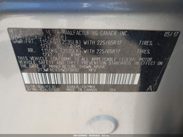 2T3WFREV3HW379892 Toyota Rav4 Xle