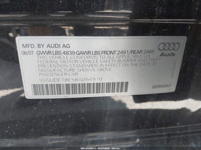 2008 AUDI A4 WAUDF78E58A054910 Photo 8