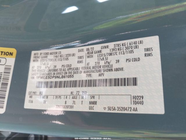 1FMEE5DP9NLB61055 Ford ecoboost