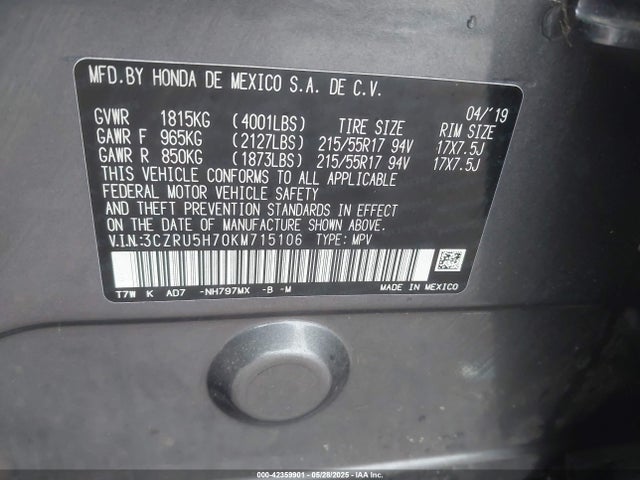 3CZRU5H70KM715106 Honda r18z9