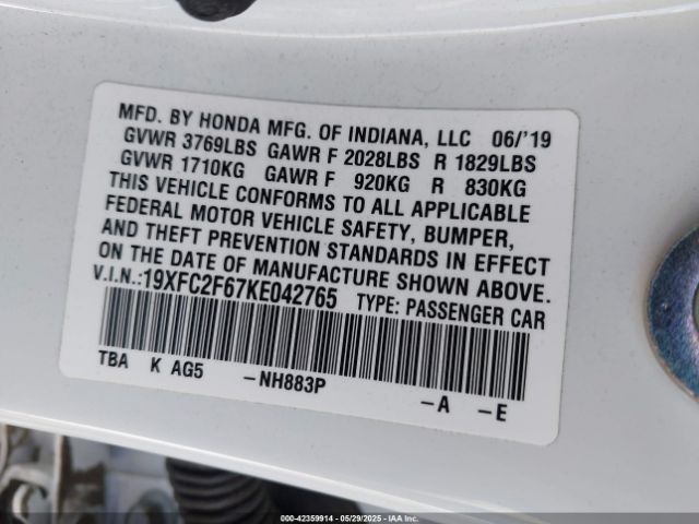 19XFC2F67KE042765 Honda Civic Lx