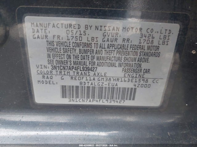 Nissan Versa 1.6 Sl 2015 3N1CN7AP4FL939427 Image 9