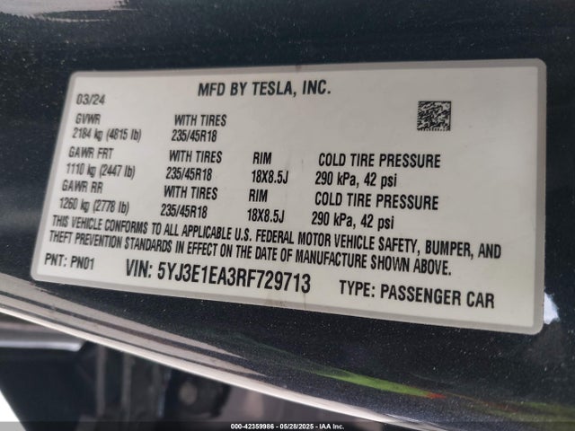 2024 TESLA MODEL 3 5YJ3E1EA3RF729713 Photo 8