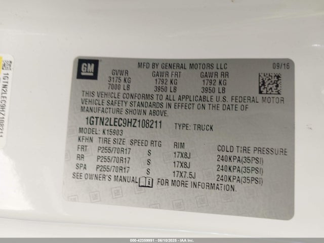 1GTN2LEC9HZ108211 GMC l83 -spark ignited direct injection, variable valve timing, afm, e85 max, alum