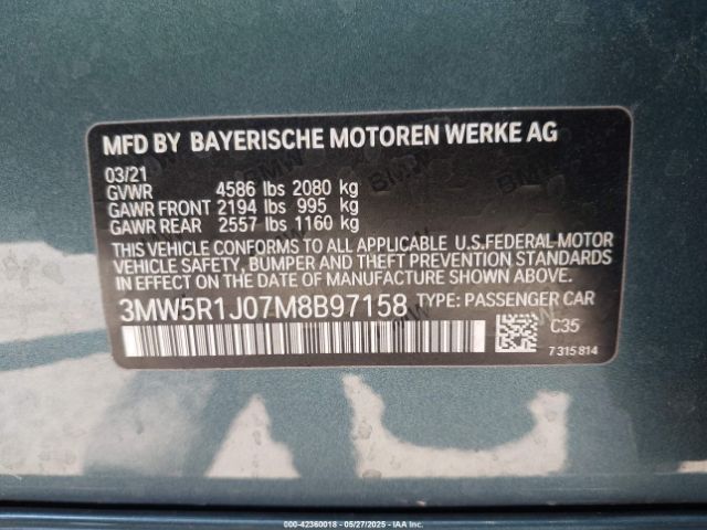2021 BMW 330I 3MW5R1J07M8B97158 Photo 8