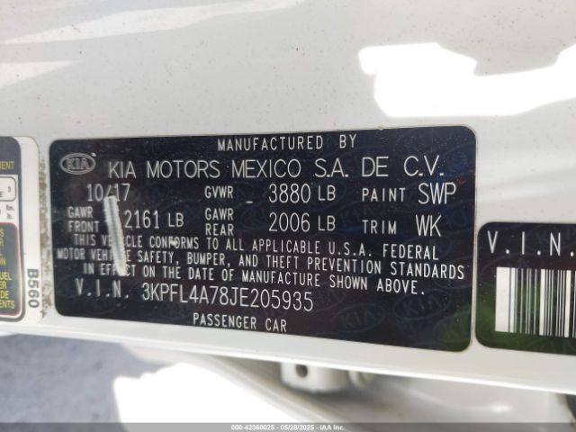 3KPFL4A78JE205935 KIA FORTE LX