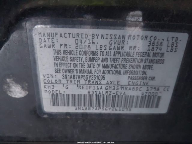 3N1AB7AP5GY261095 Nissan SENTRA SR