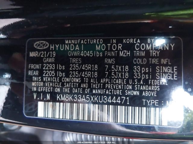 2019 HYUNDAI KONA KM8K33A5XKU344471 Photo 8