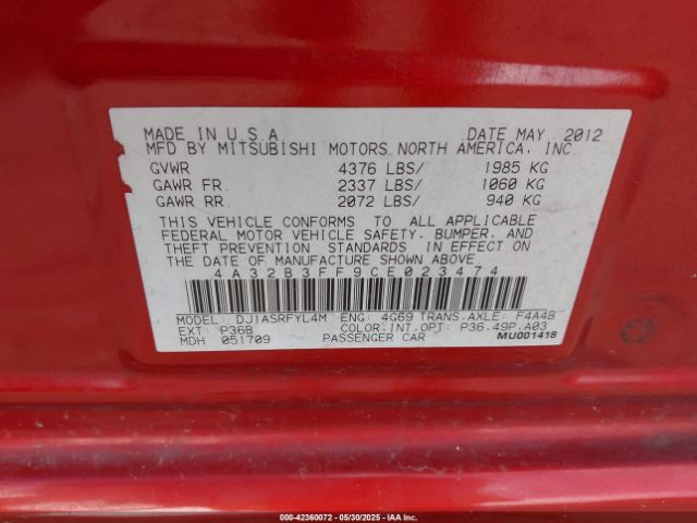 2012 MITSUBISHI GALANT 4A32B3FF9CE023474 Photo 8
