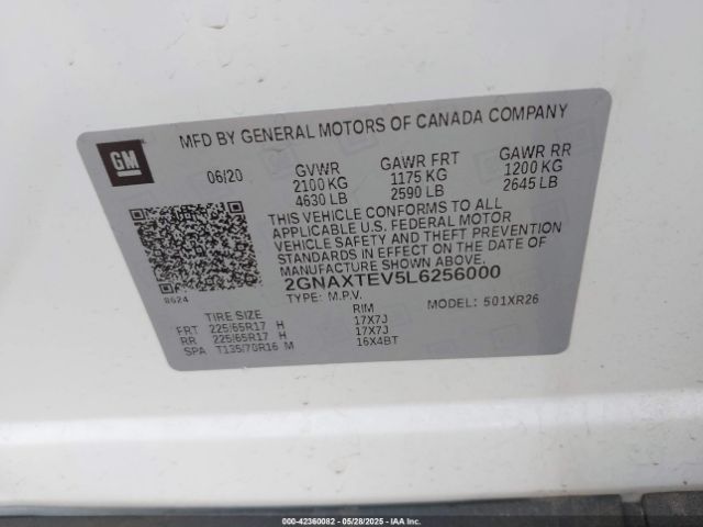 2020 CHEVROLET EQUINOX 2GNAXTEV5L6256000 Photo 8