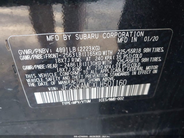 JF2SKAMCXLH501160 Subaru naturally aspirated u5