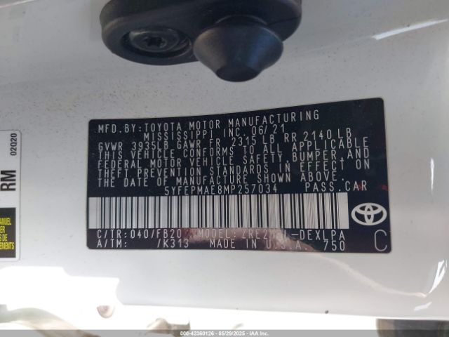5YFEPMAE8MP257034 Toyota COROLLA LE