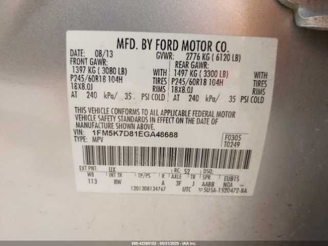 1FM5K7D81EGA48688 Ford EXPLORER XLT
