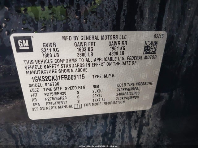 1GKS2CKJ1FR605115 GMC l86 - vvt, afm, e85 max, aluminum