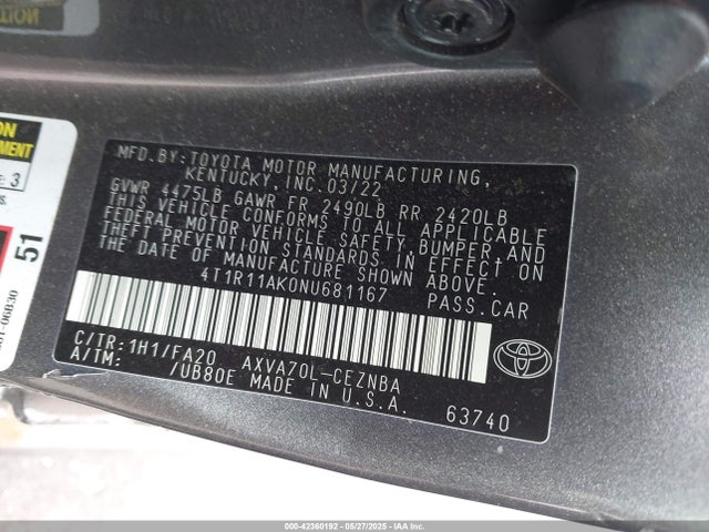 4T1R11AK0NU681167 Toyota a25a-fks