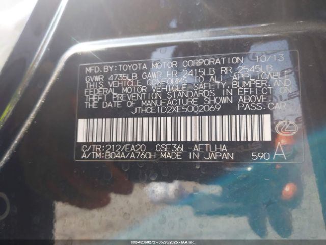 2014 LEXUS IS 350 JTHCE1D2XE5002069 Photo 8