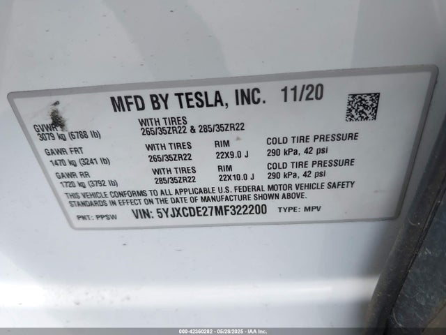 Tesla 2021 2021 5YJXCDE27MF322200 Image 9